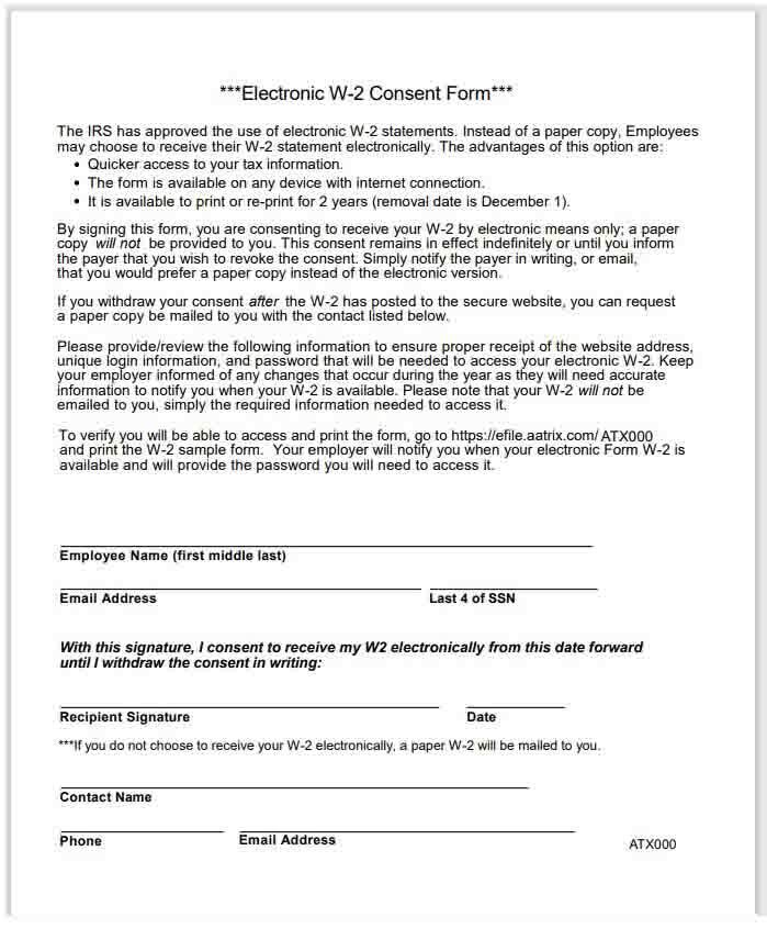 Example of a W-2 Electronic Filing Consent Form